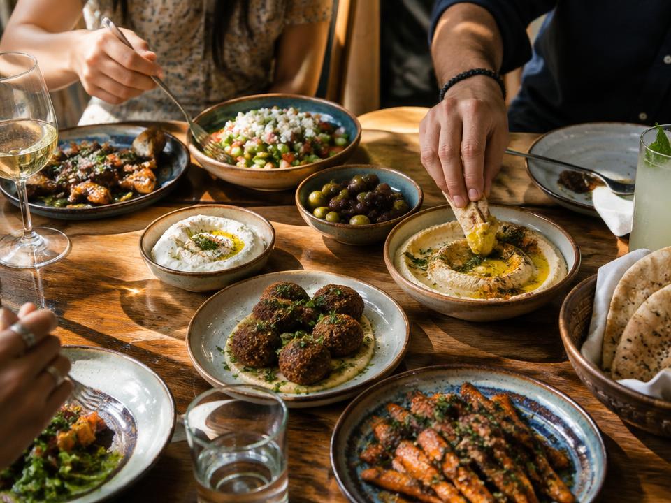 A table of local dishes shared over a meal